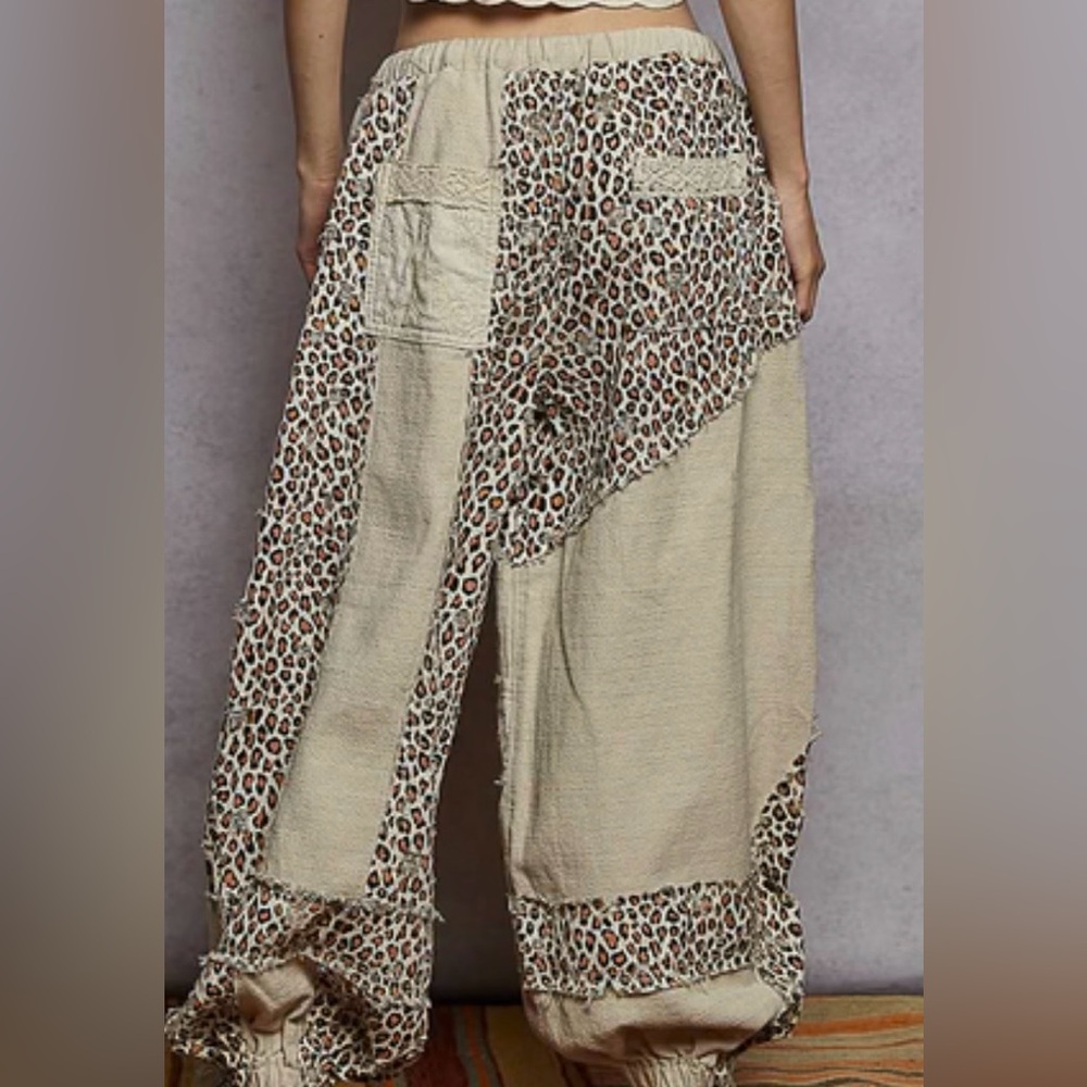 Pol Large Woven Leopard Print Patchwork Joggers I… - image 5